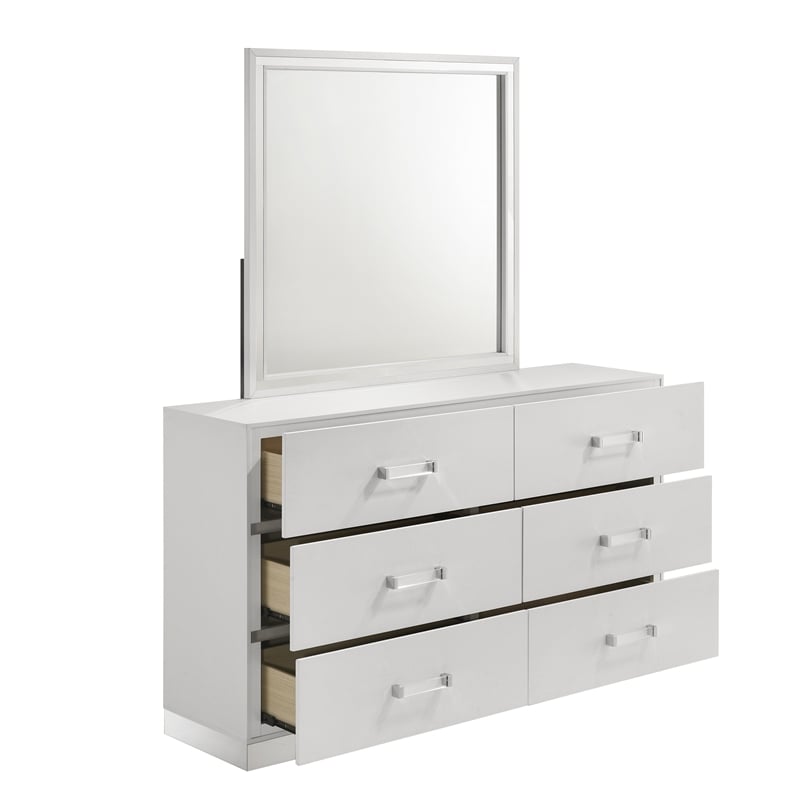 Pemberly Row 6-Piece King Bedroom Set in Glossy White with Storage Features