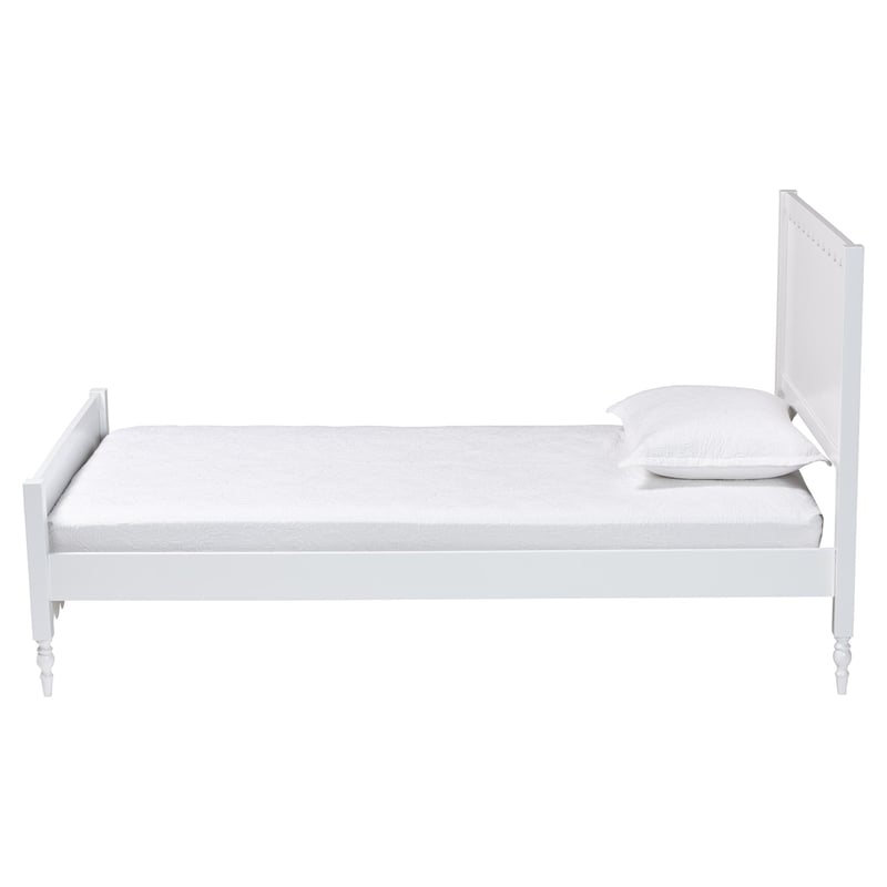 Pemberly Row Modern Twin Platform Bed with Scalloped Trim in White Wood