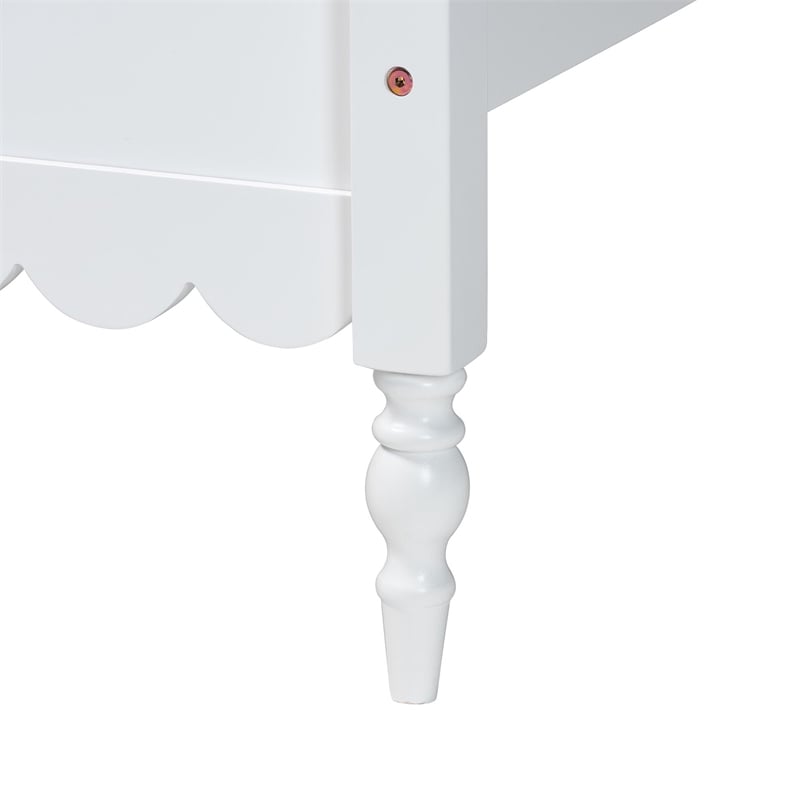 Pemberly Row Modern Twin Platform Bed with Scalloped Trim in White Wood