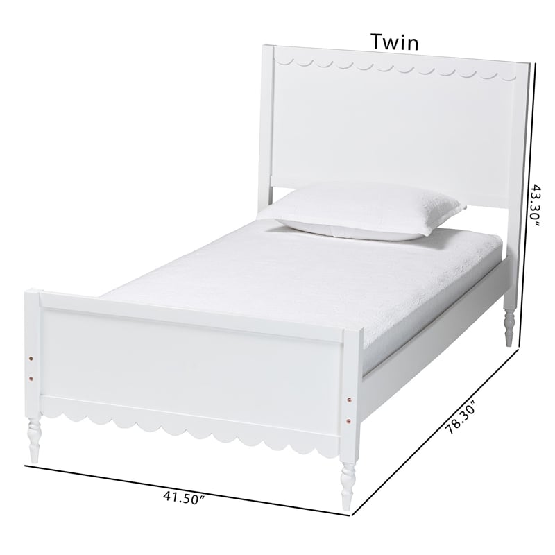 Pemberly Row Modern Twin Platform Bed with Scalloped Trim in White Wood