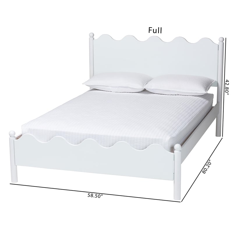 Pemberly Row Malaya Full Platform Bed with Scalloped Edges in White Wood
