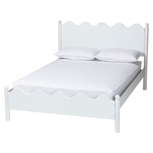 Pemberly Row Malaya Full Platform Bed with Scalloped Edges in White Wood