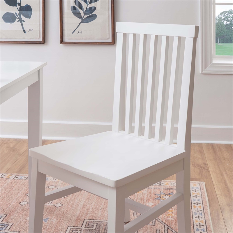 Pemberly Row Slat Back Rubberwood Chairs Set of 2 in White Lacquer