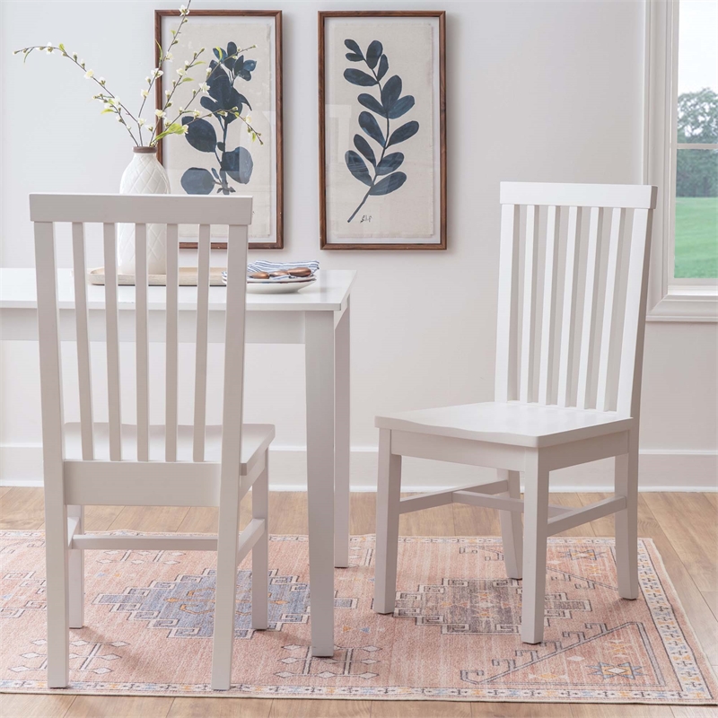 Pemberly Row Slat Back Rubberwood Chairs Set of 2 in White Lacquer
