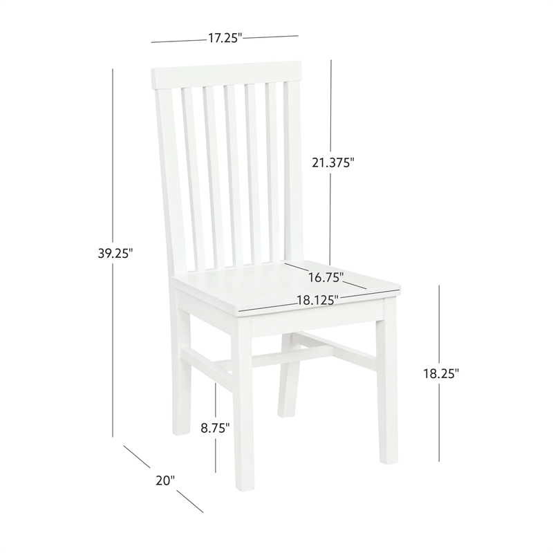 Pemberly Row Slat Back Rubberwood Chairs Set of 2 in White Lacquer