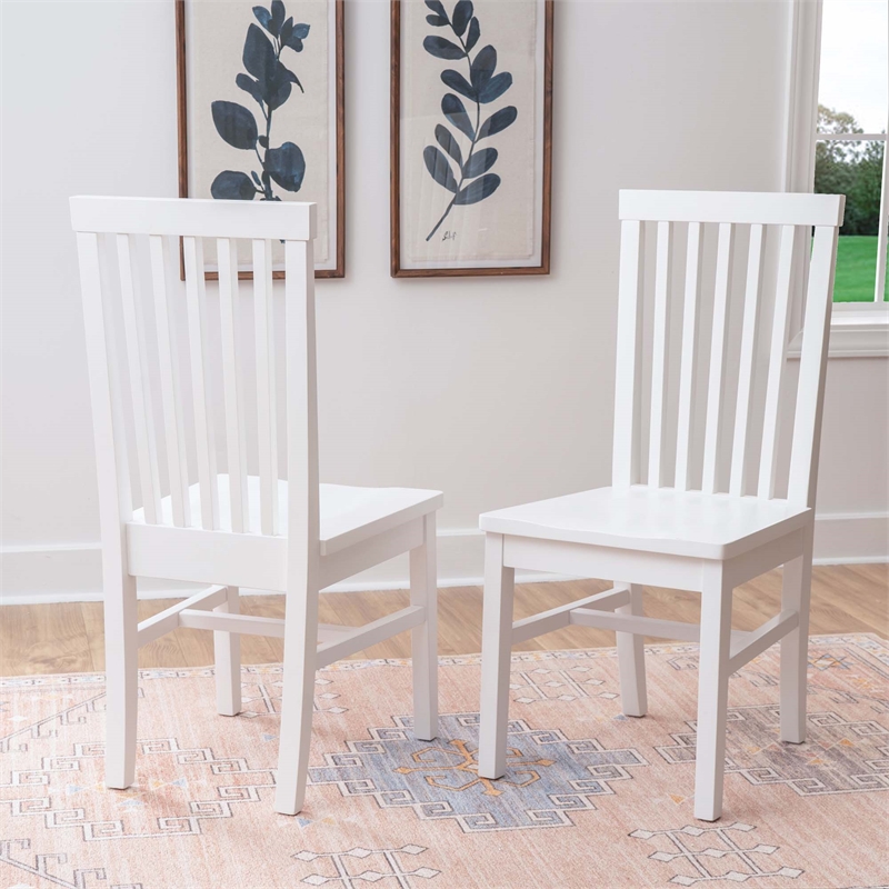 Pemberly Row Slat Back Rubberwood Chairs Set of 2 in White Lacquer