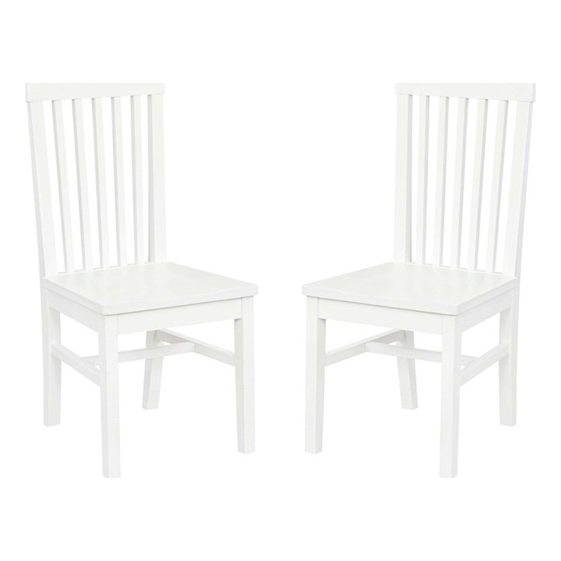 Pemberly Row Slat Back Rubberwood Chairs Set of 2 in White Lacquer