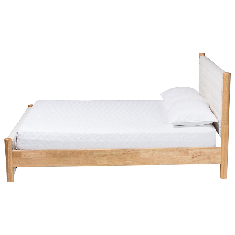 Pemberly Row Modern Cream Boucle & Oak Queen Platform Bed