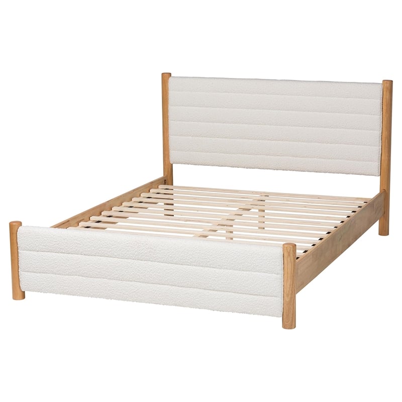 Pemberly Row Modern Cream Boucle & Oak Queen Platform Bed