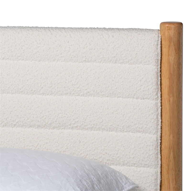 Pemberly Row Modern Cream Boucle & Oak Queen Platform Bed