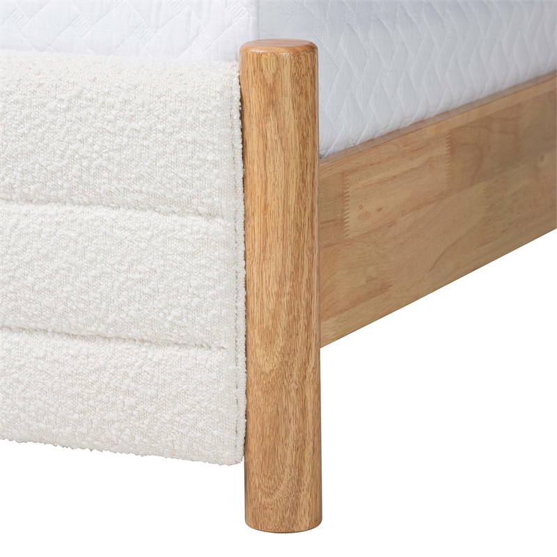 Pemberly Row Modern Cream Boucle & Oak Queen Platform Bed