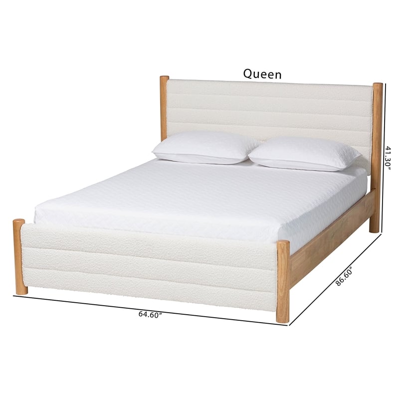 Pemberly Row Modern Cream Boucle & Oak Queen Platform Bed
