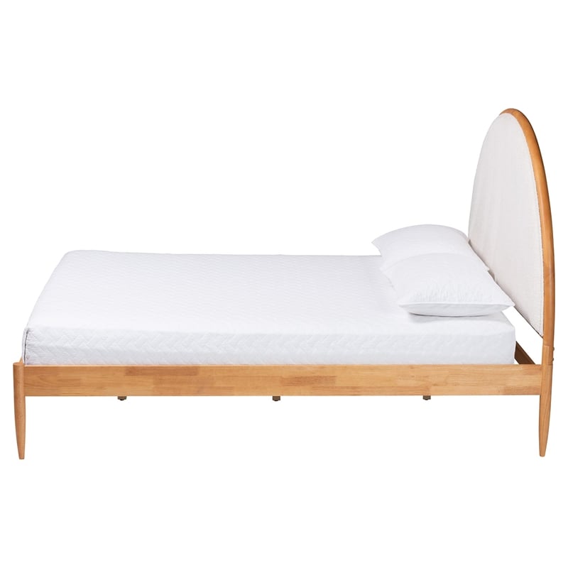 Pemberly Row Dawson Japandi Queen Platform Bed in Cream Teddy Fabric and Wood
