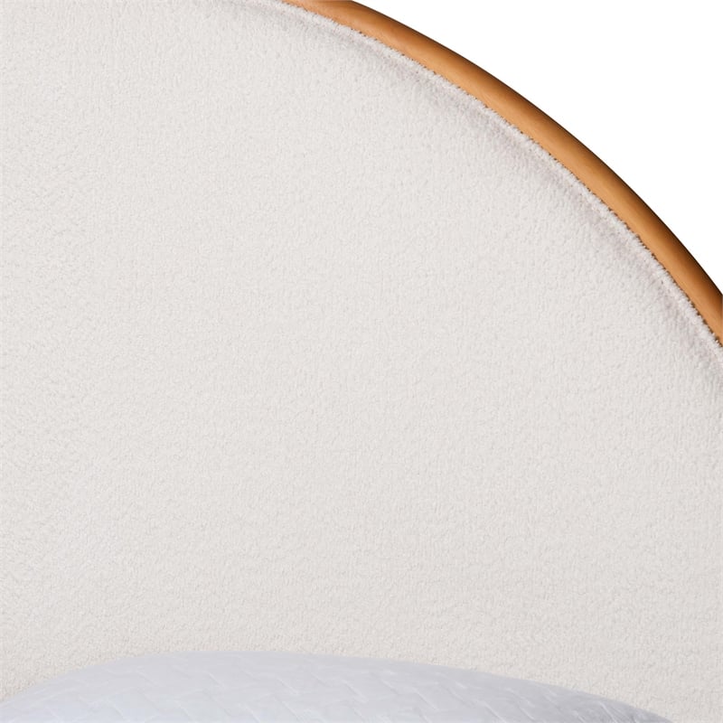 Pemberly Row Dawson Japandi Queen Platform Bed in Cream Teddy Fabric and Wood