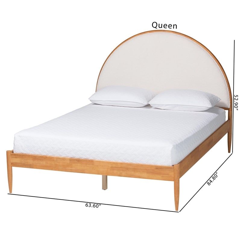 Pemberly Row Dawson Japandi Queen Platform Bed in Cream Teddy Fabric and Wood