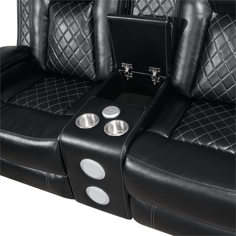 Pemberly Row 2-Piece Reclining Sofa & Console Loveseat in Black Faux Leather