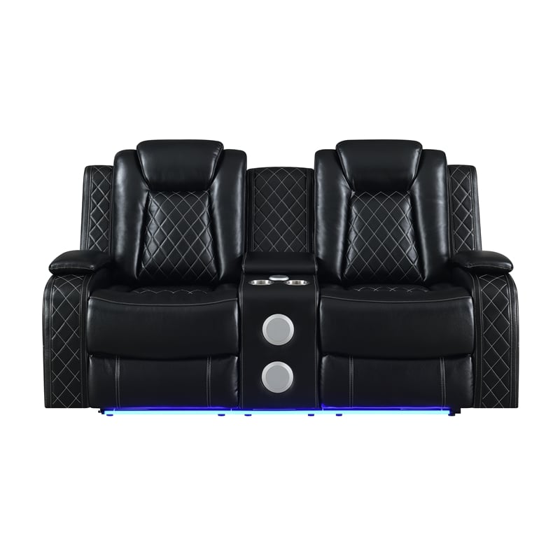 Pemberly Row 2-Piece Reclining Sofa & Console Loveseat in Black Faux Leather