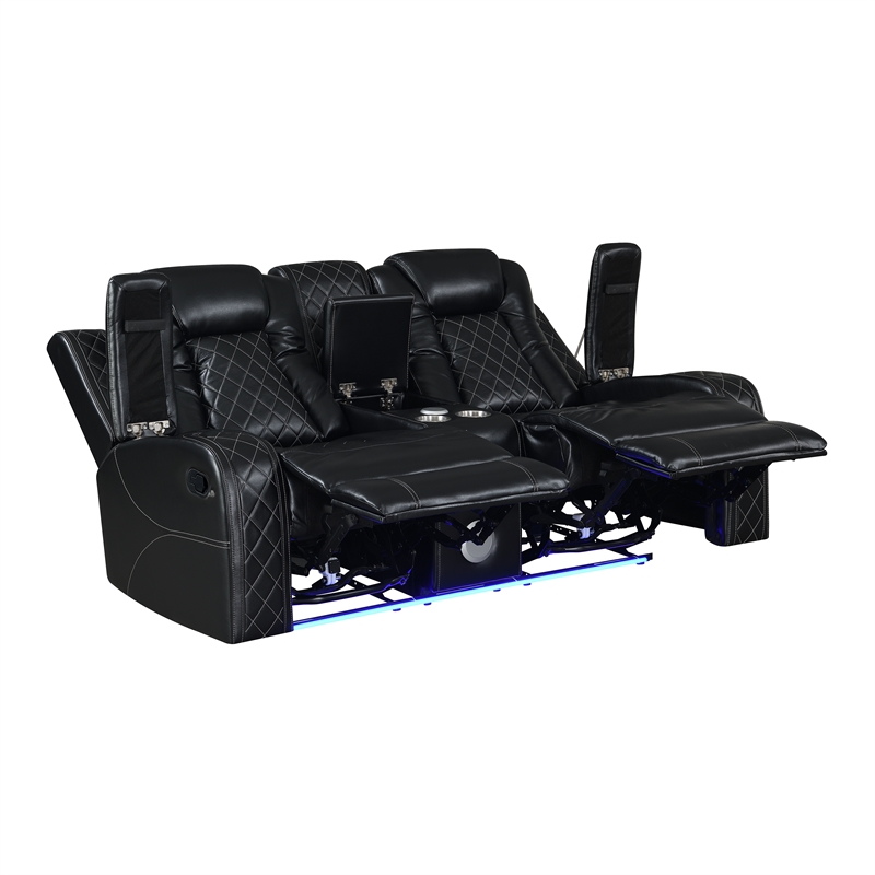 Pemberly Row 2-Piece Reclining Sofa & Console Loveseat in Black Faux Leather