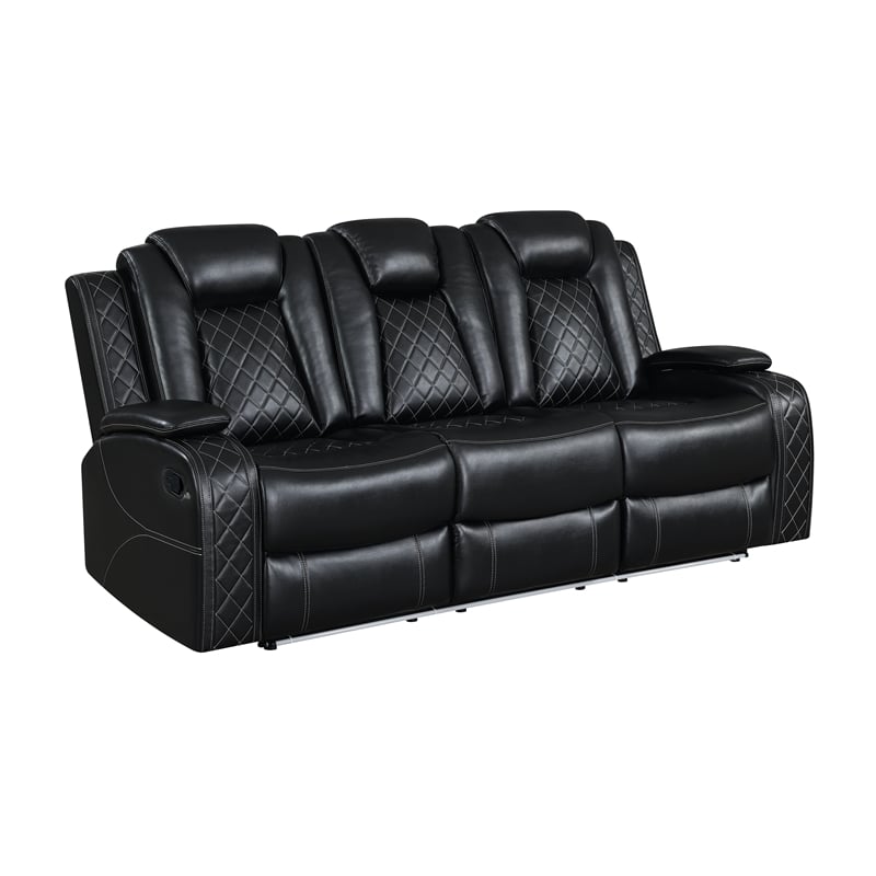 Pemberly Row 2-Piece Reclining Sofa & Console Loveseat in Black Faux Leather