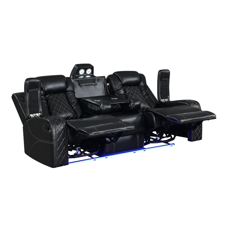 Pemberly Row 2-Piece Reclining Sofa & Console Loveseat in Black Faux Leather