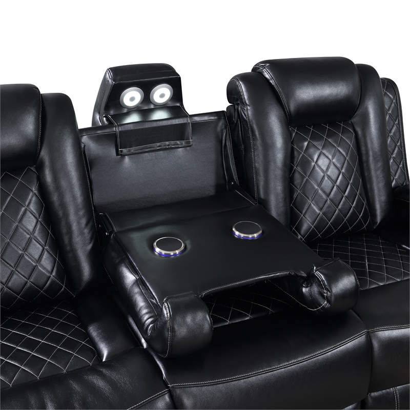 Pemberly Row 3-Pc Black Faux Leather Reclining Living Room Set