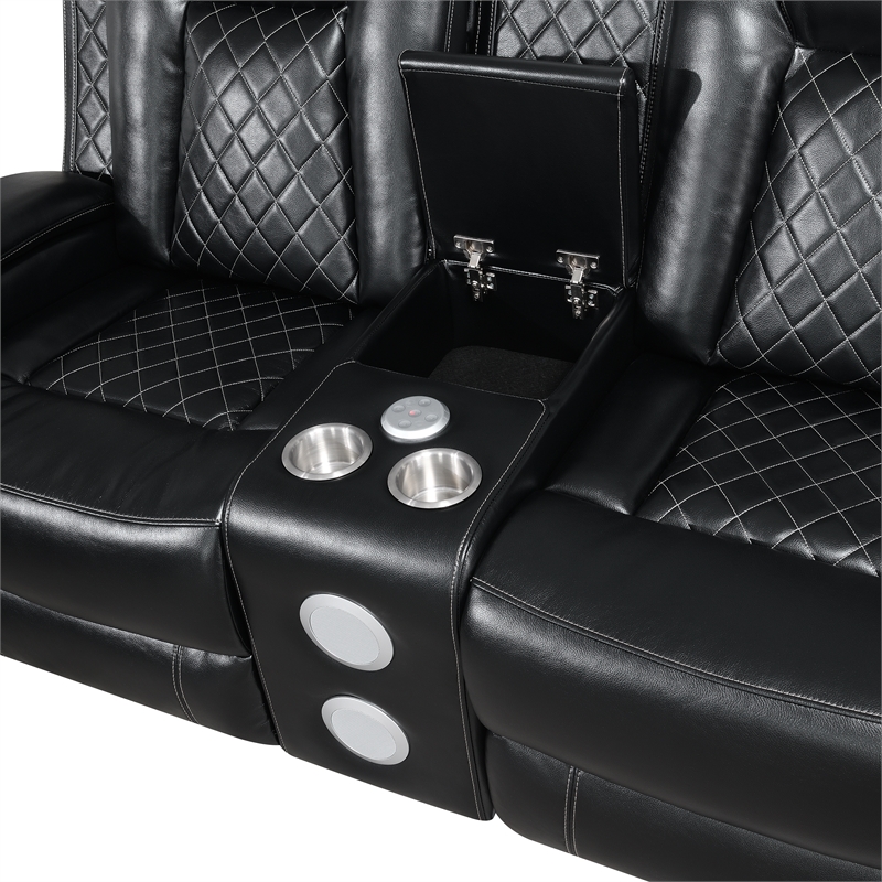 Pemberly Row 3-Pc Black Faux Leather Reclining Living Room Set