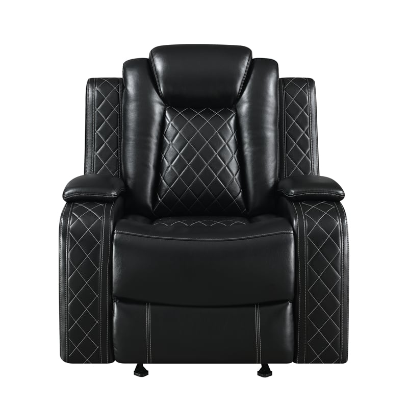 Pemberly Row 3-Pc Black Faux Leather Reclining Living Room Set