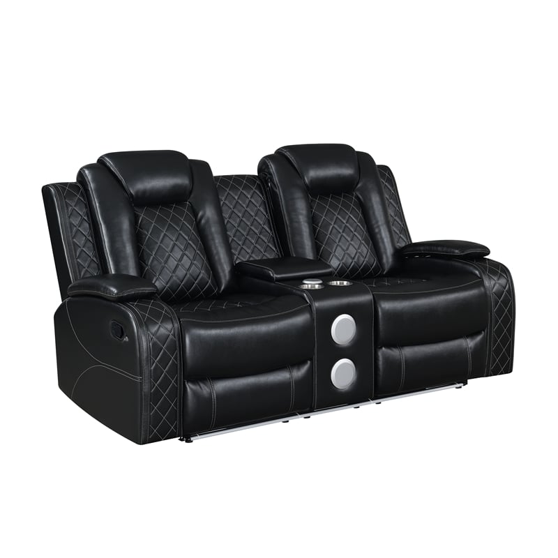 Pemberly Row 3-Pc Black Faux Leather Reclining Living Room Set