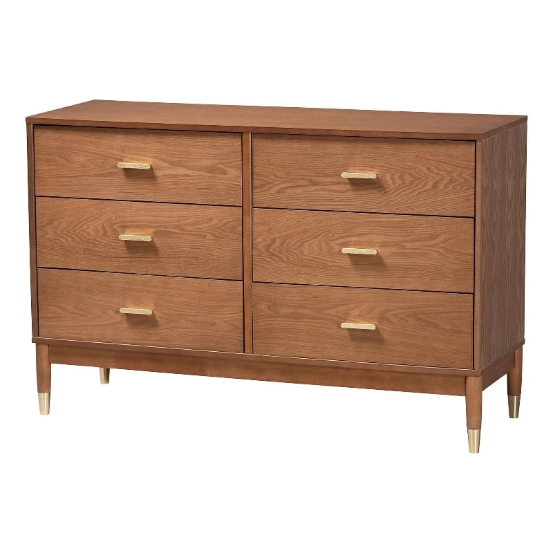 Pemberly Row Mid-Century 6-Drawer Wood Dresser in Ash Walnut