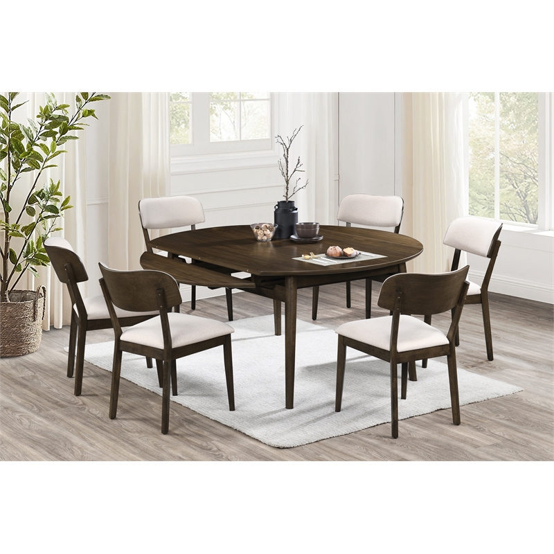 Pemberly Row 7-Piece Mid-Century Wood Round Dining Set with Leaf Table