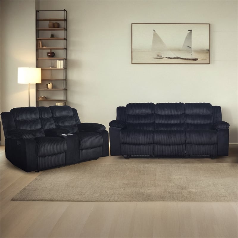 Pemberly Row 2-Piece Reclining Living Room Set with Fabric in Black