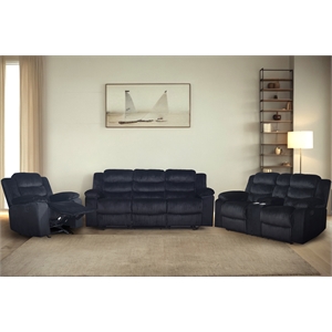 Pemberly Row 3-Piece Reclining Living Room Set with Fabric in Black