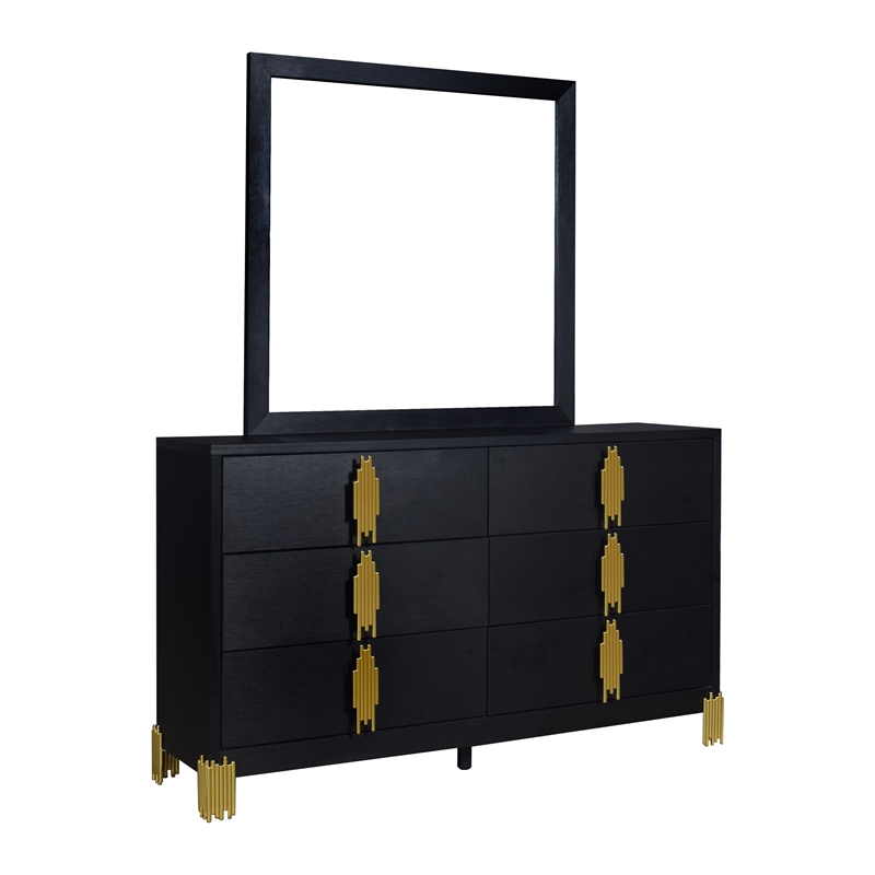 Pemberly Row 2-Piece Wood Dresser and Beveled Mirror Set in Black
