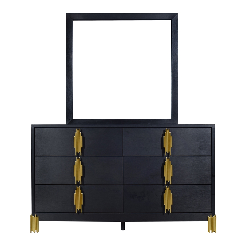 Pemberly Row 2-Piece Wood Dresser and Beveled Mirror Set in Black