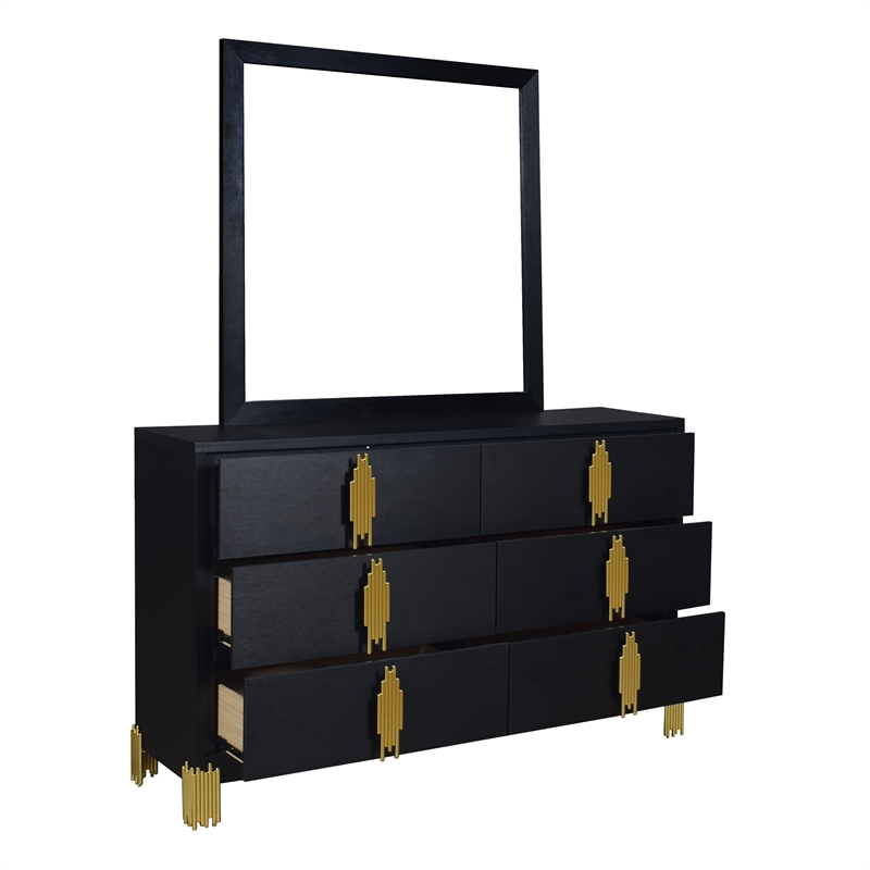 Pemberly Row 2-Piece Wood Dresser and Beveled Mirror Set in Black
