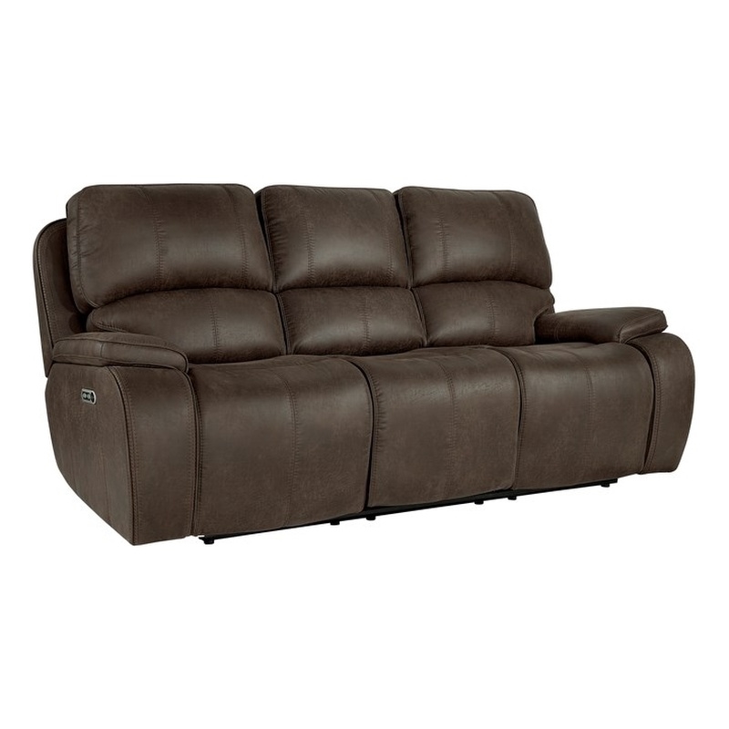 Pemberly Row Fabric Upholstered Power Reclining Sofa with USB in Brown