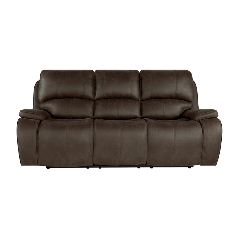 Pemberly Row Fabric Upholstered Power Reclining Sofa with USB in Brown