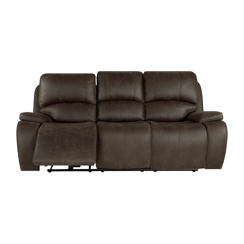 Pemberly Row Fabric Upholstered Power Reclining Sofa with USB in Brown