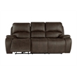 Pemberly Row Fabric Upholstered Power Reclining Sofa with USB in Brown