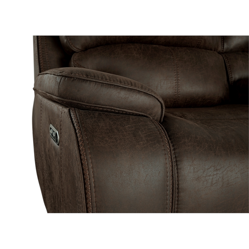 Pemberly Row Fabric Upholstered Power Reclining Sofa with USB in Brown
