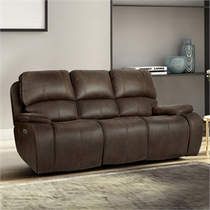 Pemberly Row Fabric Upholstered Power Reclining Sofa with USB in Brown