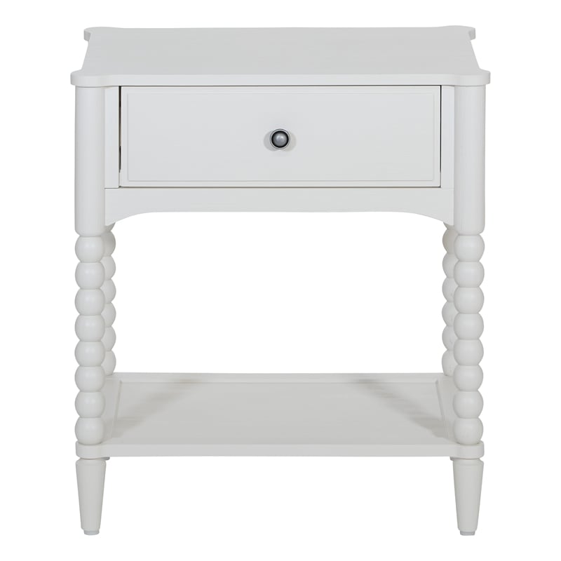 Pemberly Row Spindle Leg Nightstand with Drawer in Antique White Finish