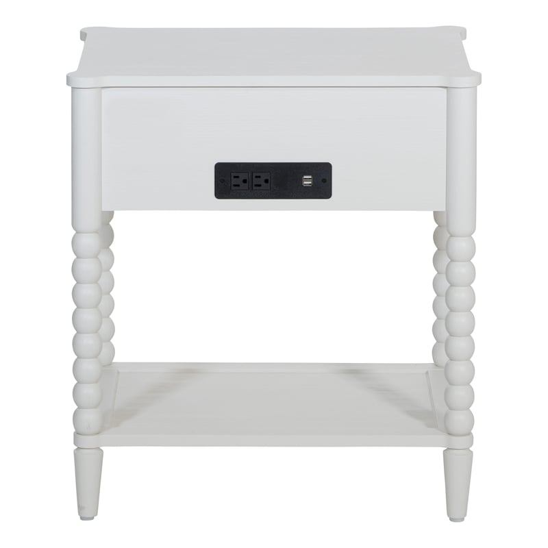 Pemberly Row Spindle Leg Nightstand with Drawer in Antique White Finish