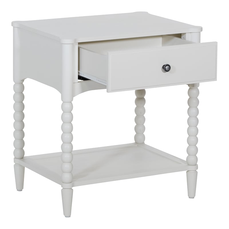 Pemberly Row Spindle Leg Nightstand with Drawer in Antique White Finish
