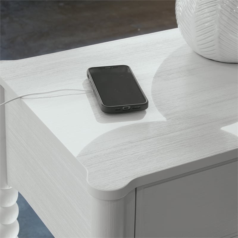 Pemberly Row Spindle Leg Nightstand with Drawer in Antique White Finish