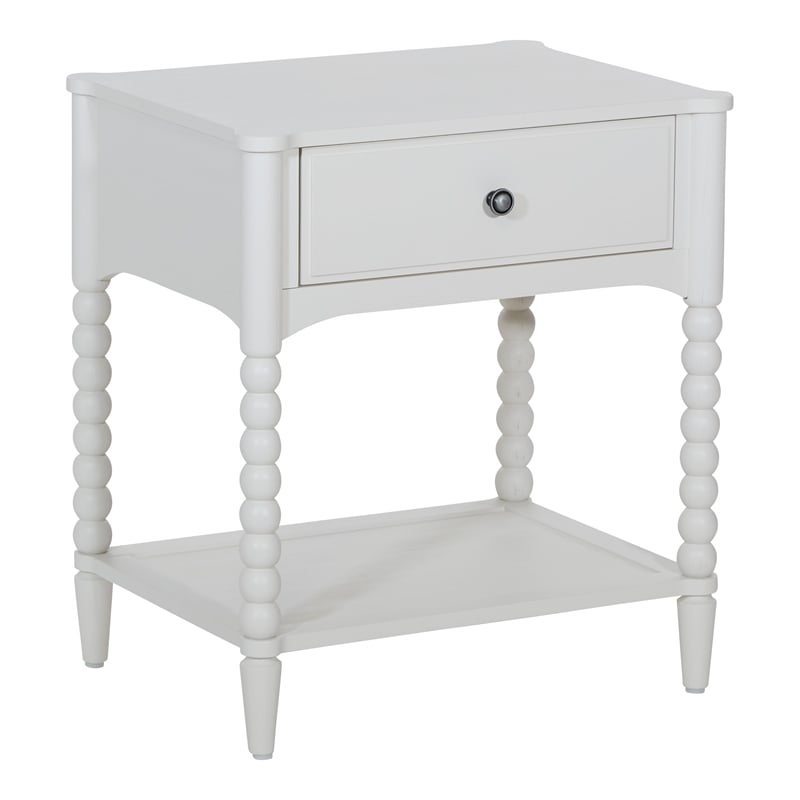 Pemberly Row Spindle Leg Nightstand with Drawer in Antique White Finish