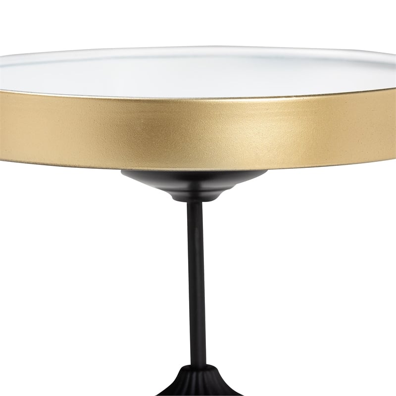 Pemberly Row Javion Round Black Metal Accent Table with Gold Details