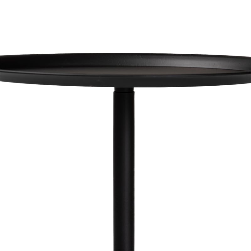 Pemberly Row Webb Metal Pedestal Table in Black with 23.6 in Tray Top