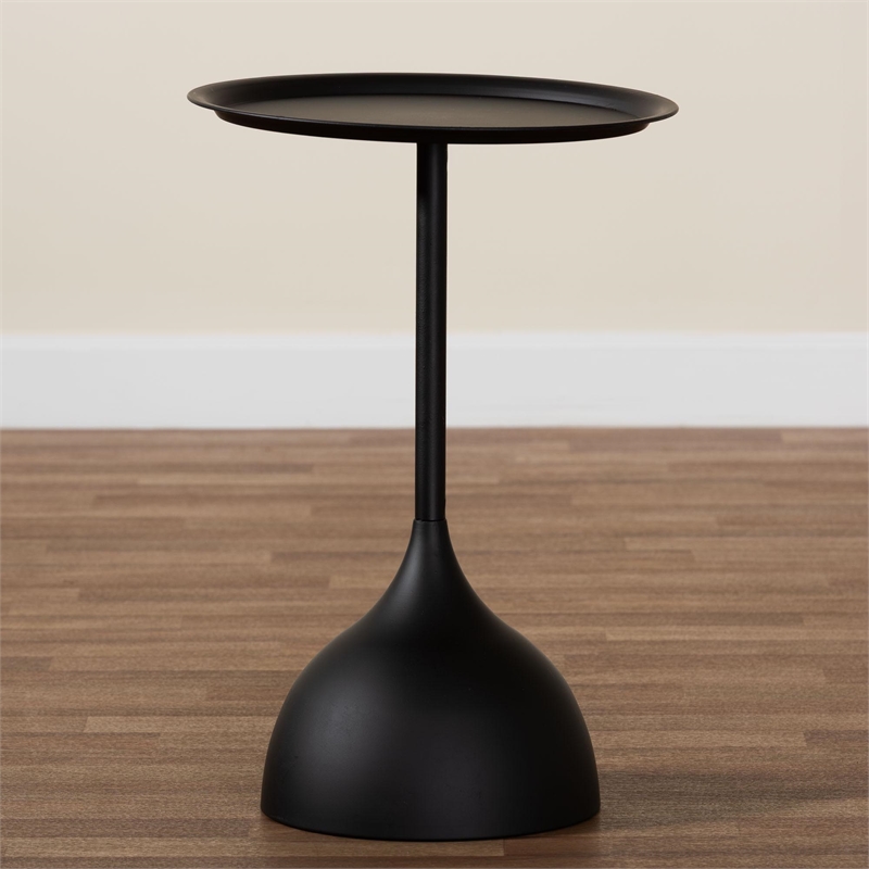 Pemberly Row Webb Metal Pedestal Table in Black with 23.6 in Tray Top
