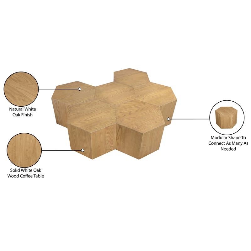 Pemberly Row Modular Oak Coffee Table in Natural Finish